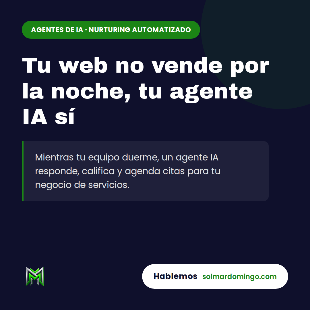 Móvil mostrando un chat de agente IA que agenda una cita, con fondo de oficina nocturna.